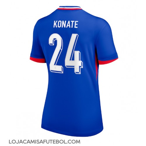 Camisa de Futebol França Ibrahima Konate #24 Equipamento Principal Mulheres Europeu 2024 Manga Curta